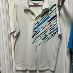 Fila Men's White Polo Shirt with Green and Blue Accents
